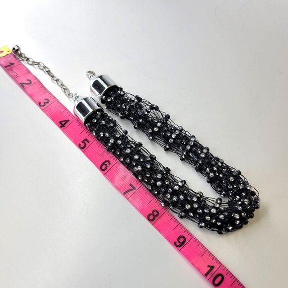 Black Beaded Crystal Braided Choker Necklace - Picture 6 of 9